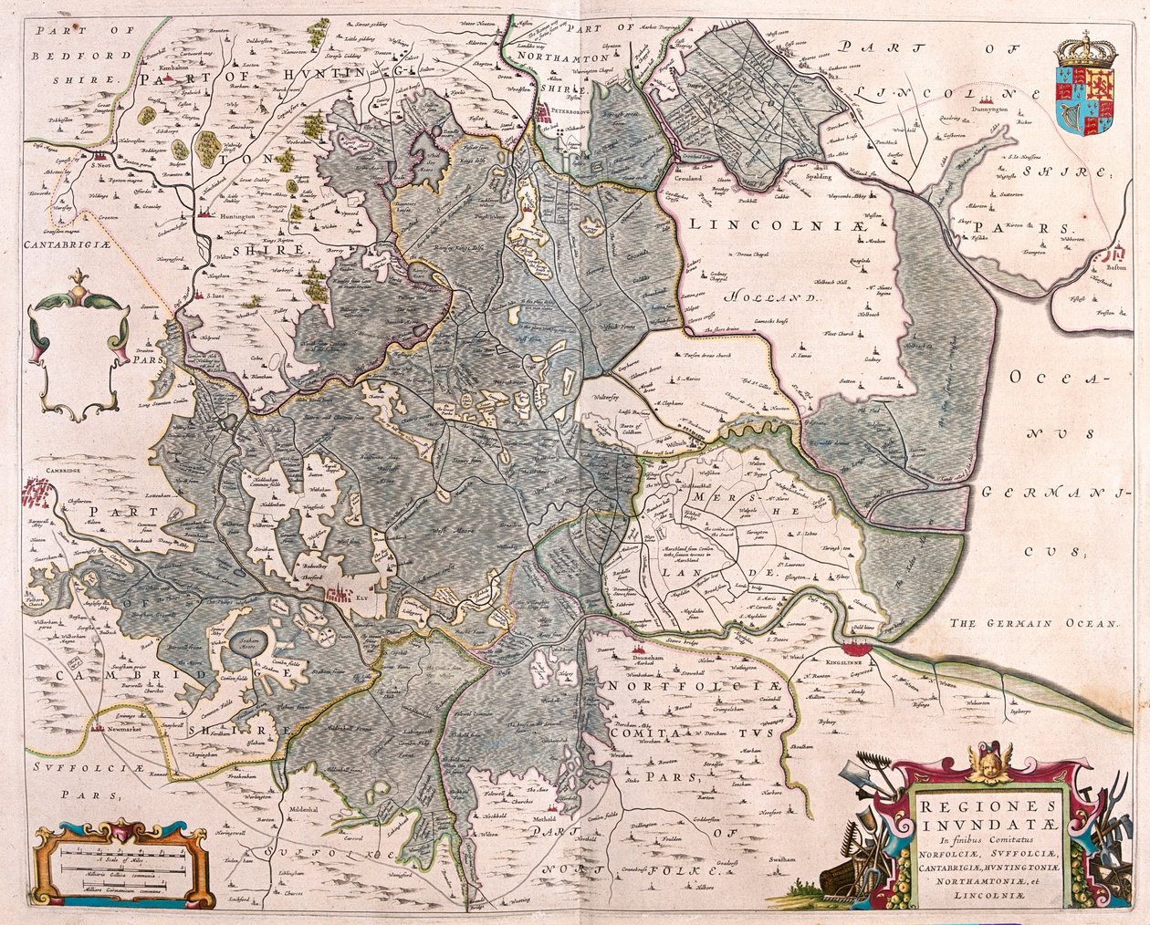 zones inondées" de Norfolk, Suffolk, Huntington, Northampton Cambridge et Lincoln, dans "Theatrum Orbis Terrarum, sive Atlas Novus" de Willem Blaeu, Amsterdam. - Willem Blaeu