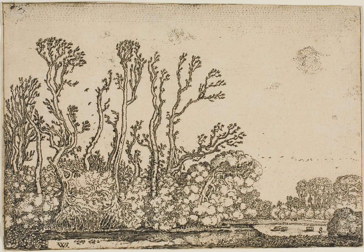 Paysage avec arbres, étang et moutons - Willem Buytewech