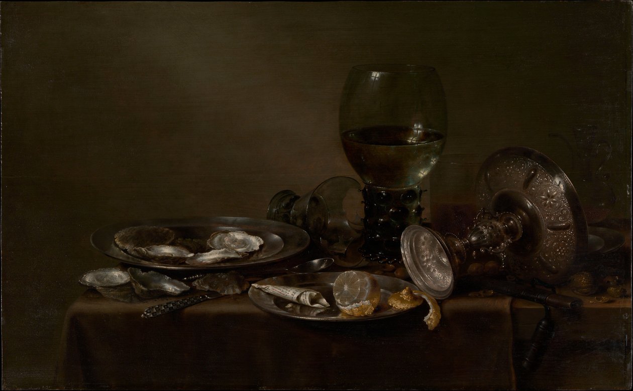 Nature morte avec huîtres, tazza en argent et verrerie - Willem Claesz. Heda