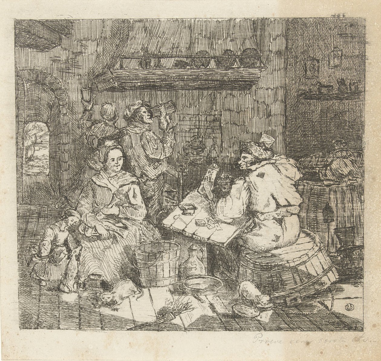 Hommes jouant aux cartes et buvant dans la cuisine - Willem Cornelis van Dijk