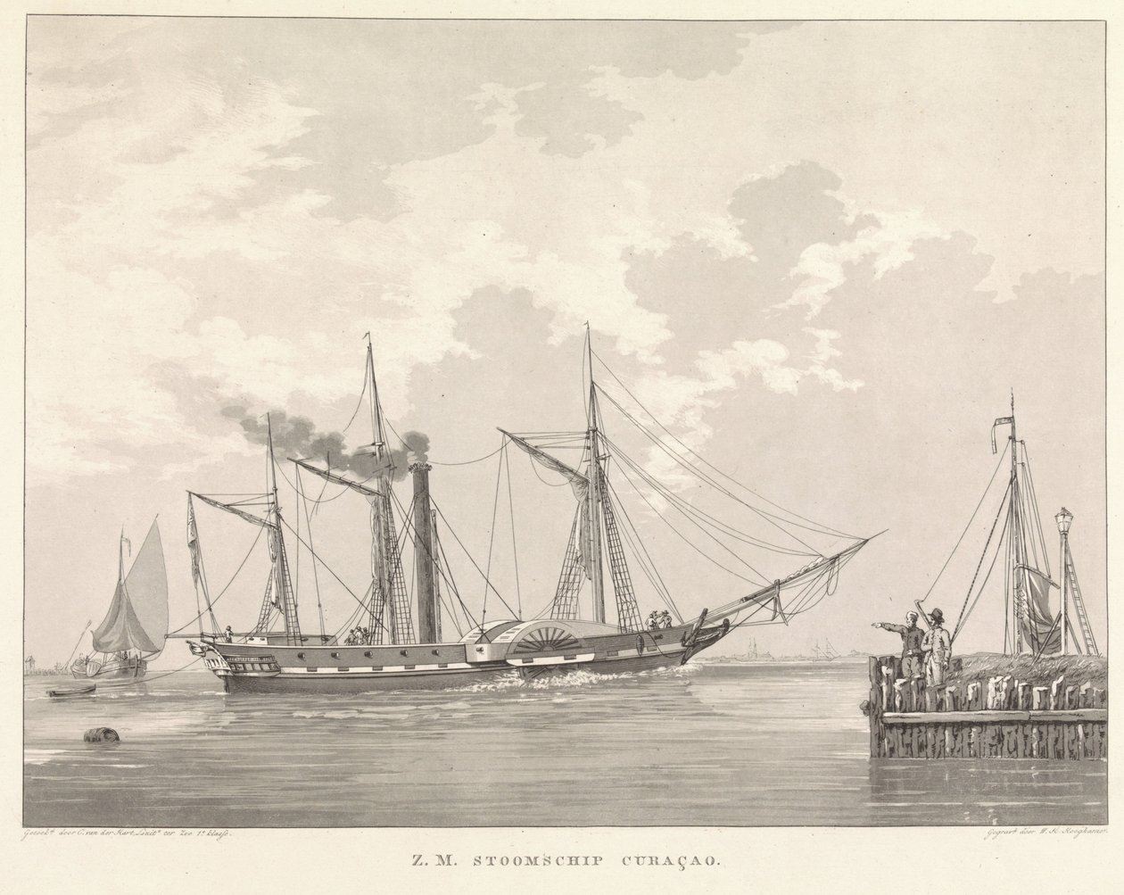 Bateau à vapeur à roues à un quai - Willem Hendrik Hoogkamer