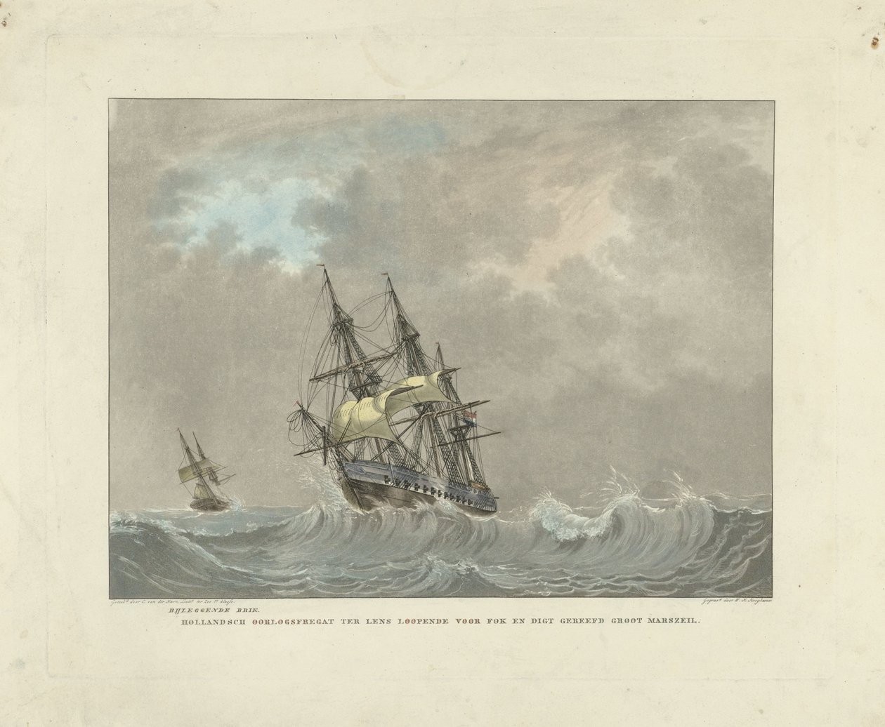 Navire à voile sur de hautes vagues - Willem Hendrik Hoogkamer