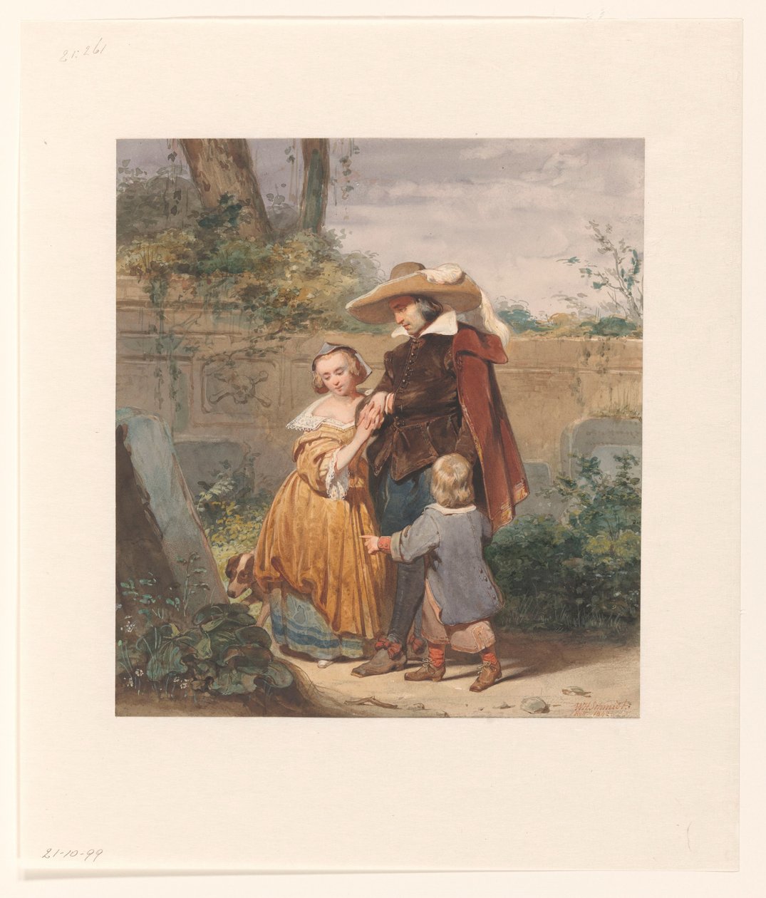 Un père avec deux enfants près de la tombe de la mère - Willem Hendrik Schmidt