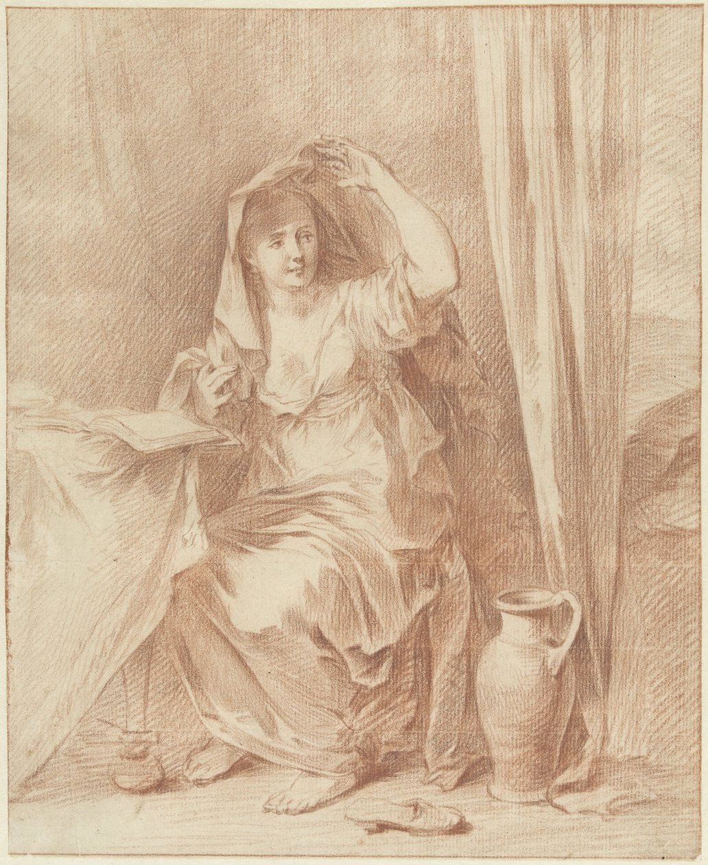 Femme assise à une table avec un livre - Willem Joseph Laquy