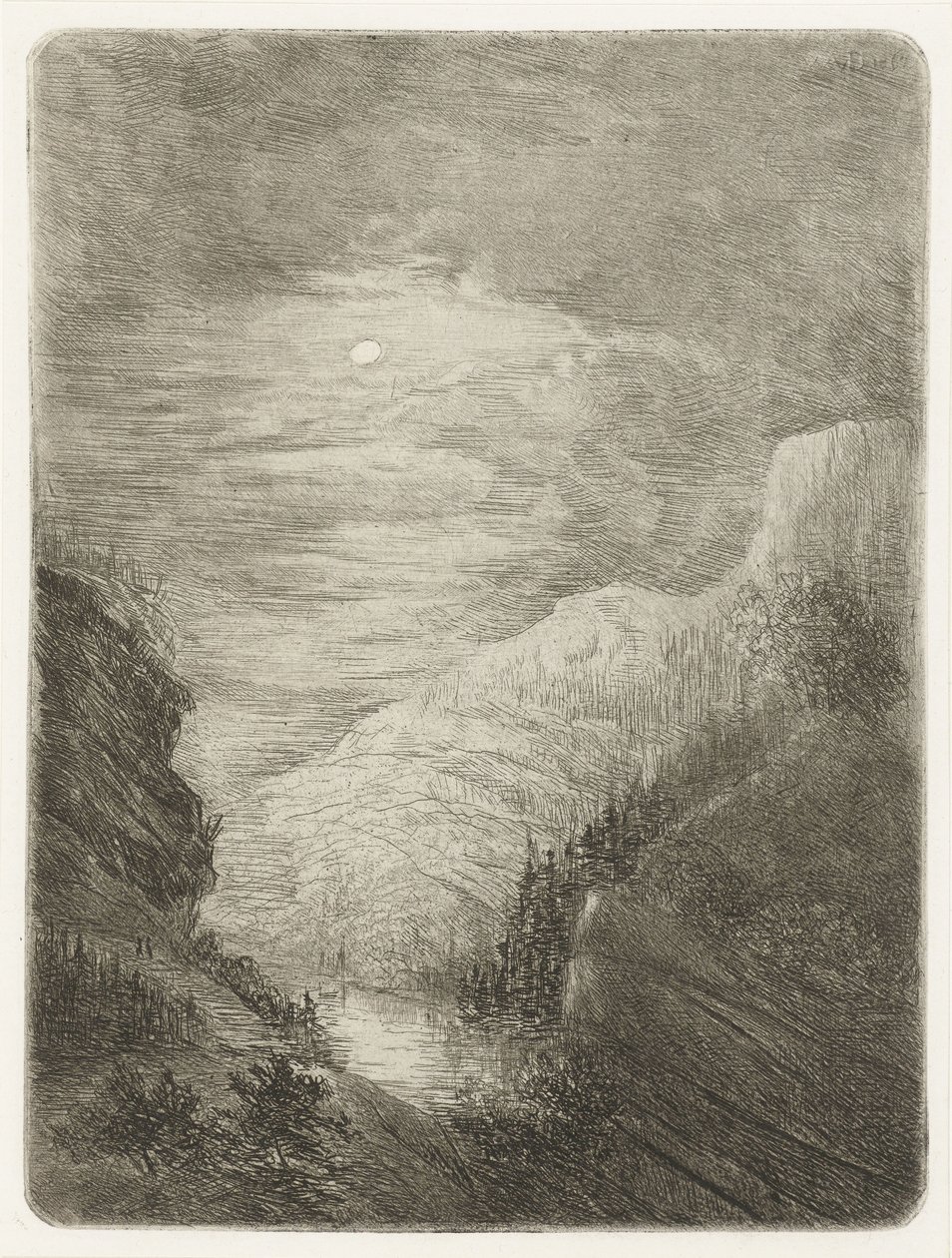 Paysage montagneux avec rivière au clair de lune - Willem Matthias Jan van Dielen
