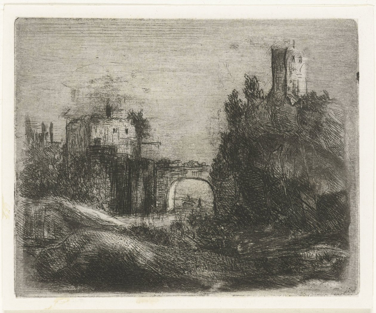 Paysage méridional avec porte et tour sur un rocher - Willem Matthias Jan van Dielen