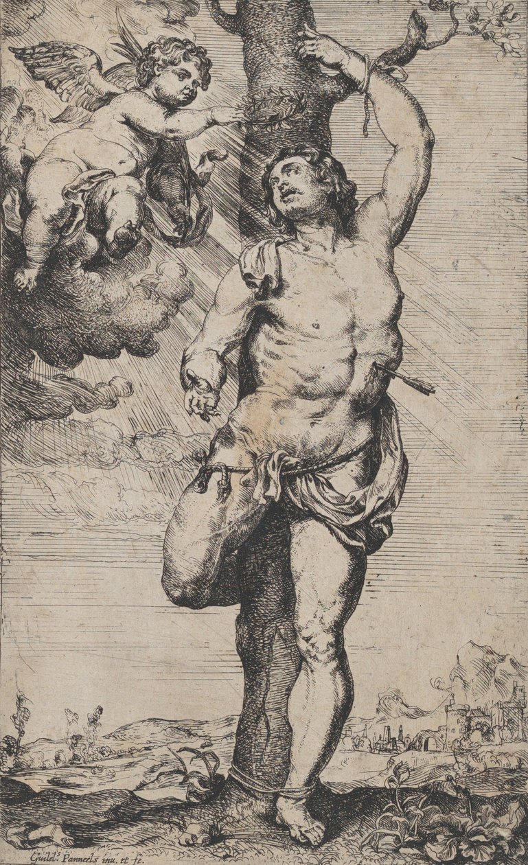 Le martyre de Saint Sébastien, avec des anges le couronnant en haut à gauche, vers 1620-1632 - Willem Panneels