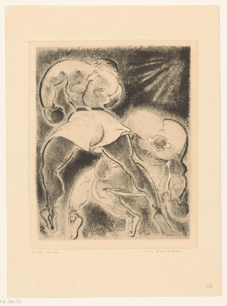 Deux hommes boxant - Willem Retera (signed by artist)