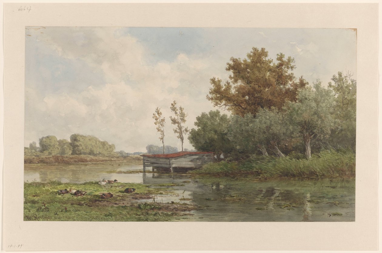 Paysage avec eau et canards - Willem Roelofs (I)