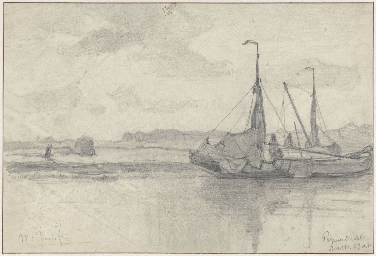 Bateaux de pêche dans un paysage à Papendrecht - Willem Roelofs (I)