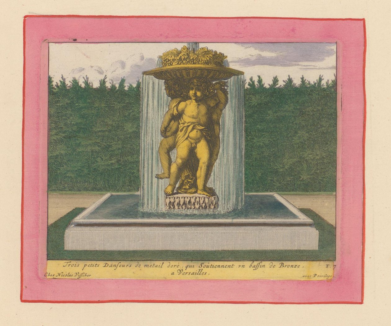 Brunnen mit einer Statue von drei tanzenden Putti, die eine Schale über ihren Köpfen tragen - Willem Swidde