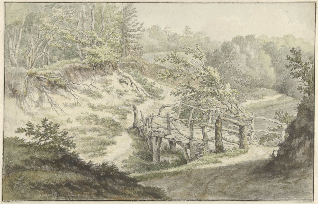 Paysage de dunes avec pont en bois - Willem Uppink