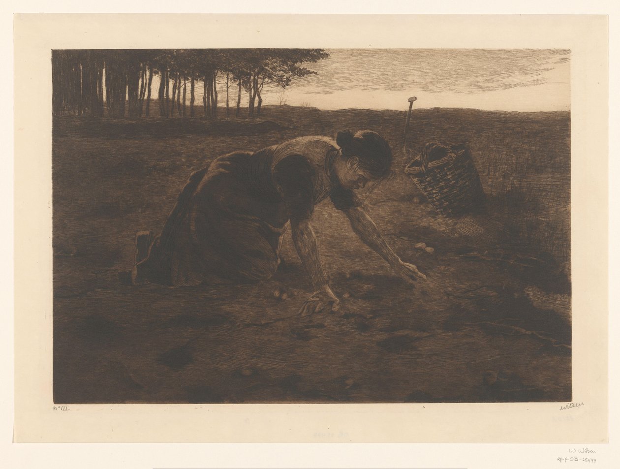 Ramasseuse de pommes de terre agenouillée - Willem Witsen (signed by artist)