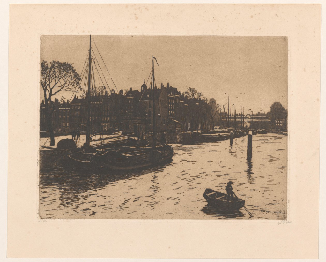 Vue sur le Leuvehaven à Rotterdam - Willem Witsen (signed by artist)