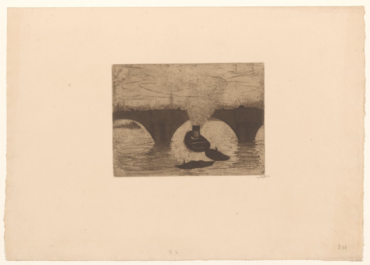 Remorqueur devant le pont de Waterloo à Londres - Willem Witsen (signed by artist)