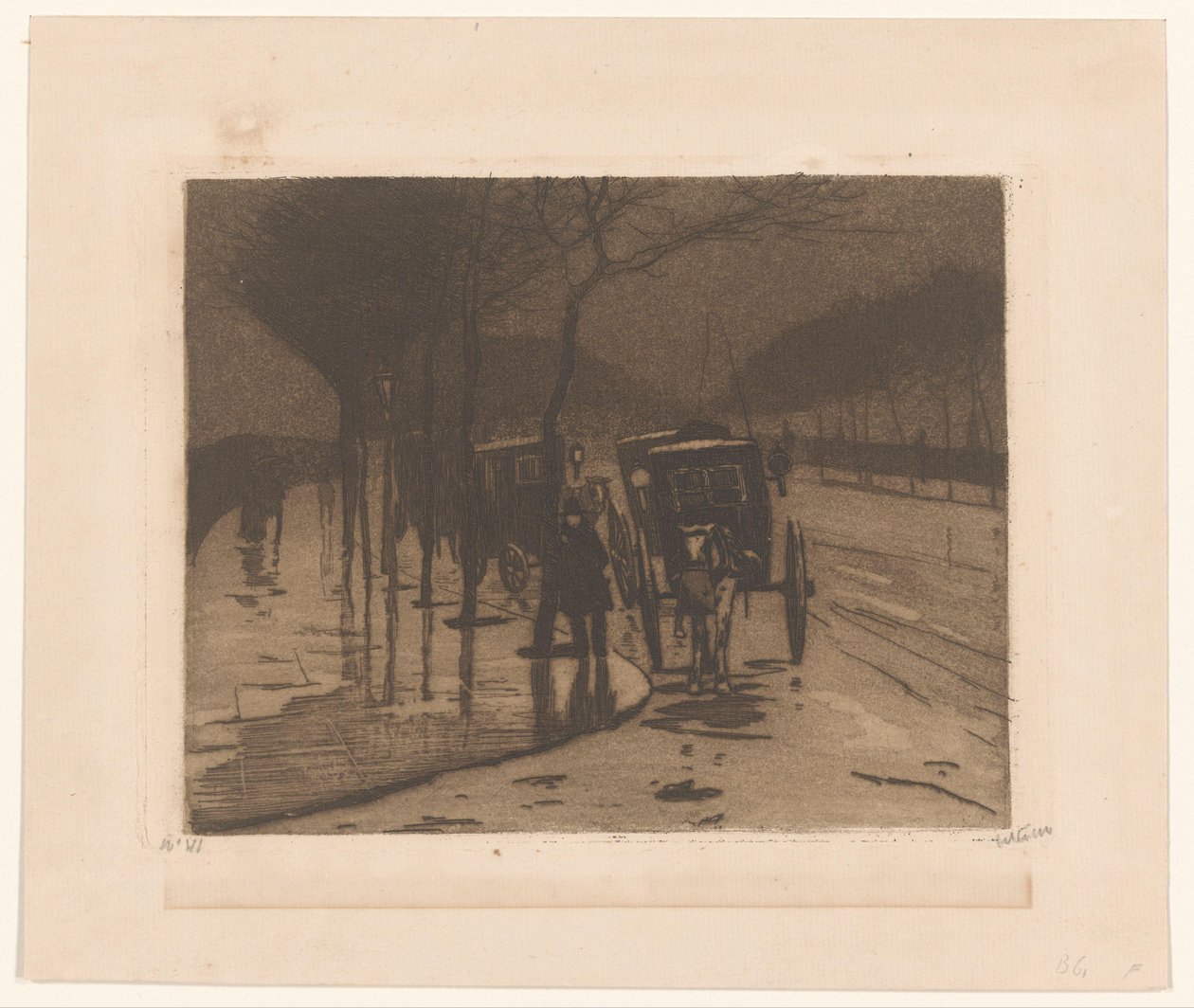 Voitures en attente sur le Victoria Embankment à Londres - Willem Witsen (signed by artist)