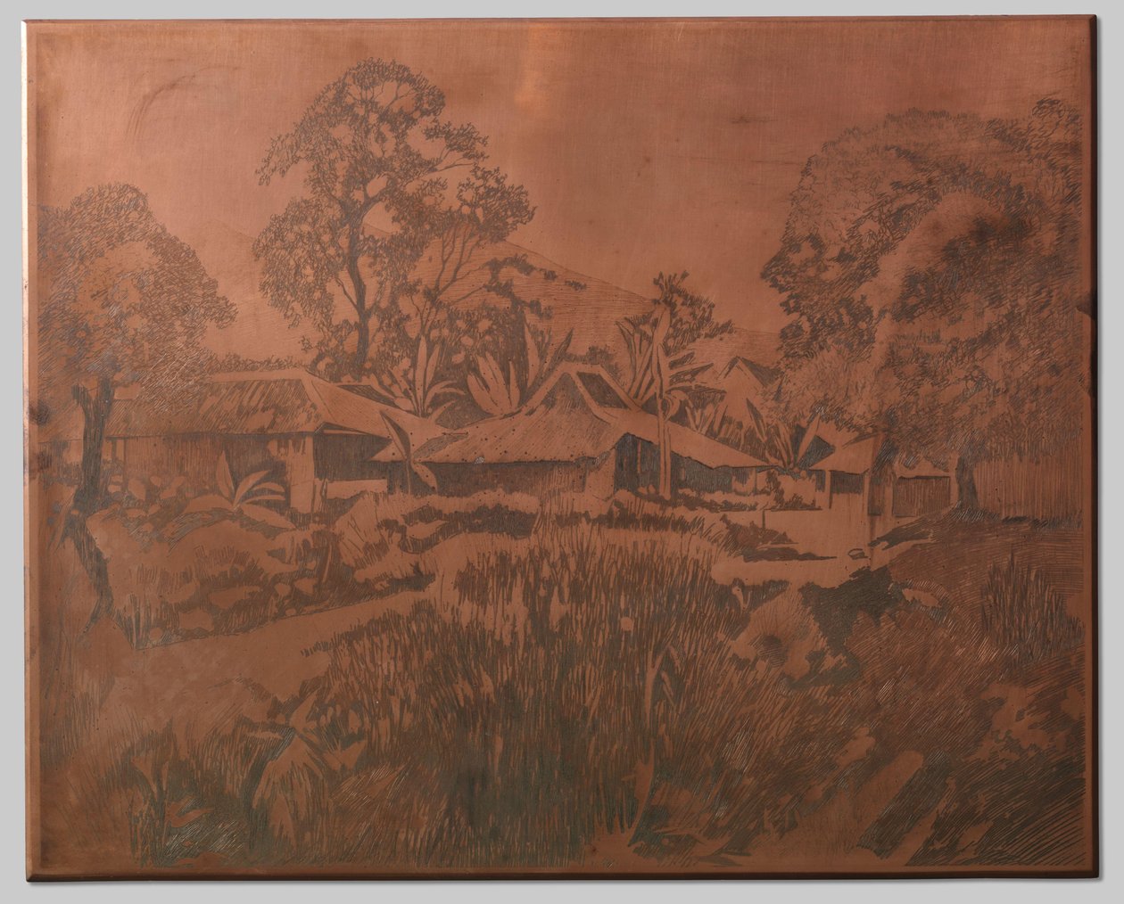 Buitenzorg, maisons de kampong, Salak et Cedeh à droite en arrière-plan - Willem Arnoldus Witsen