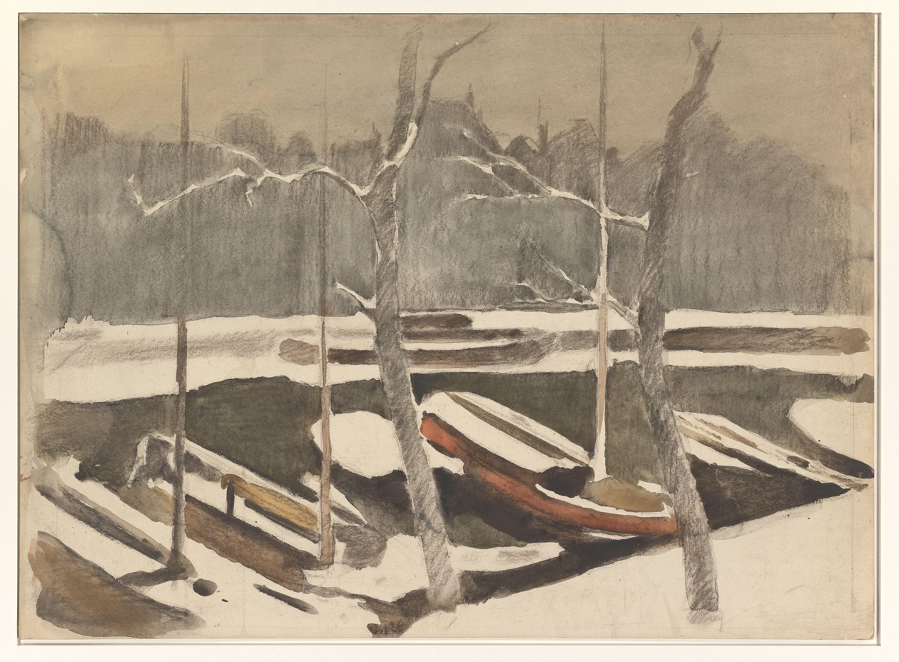 Bateaux amarrés sur un canal enneigé - Willem Arnoldus Witsen