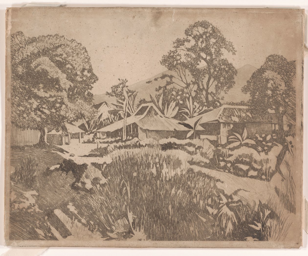 Maisons à Bogor devant les volcans Salak et Gede - Willem Arnoldus Witsen