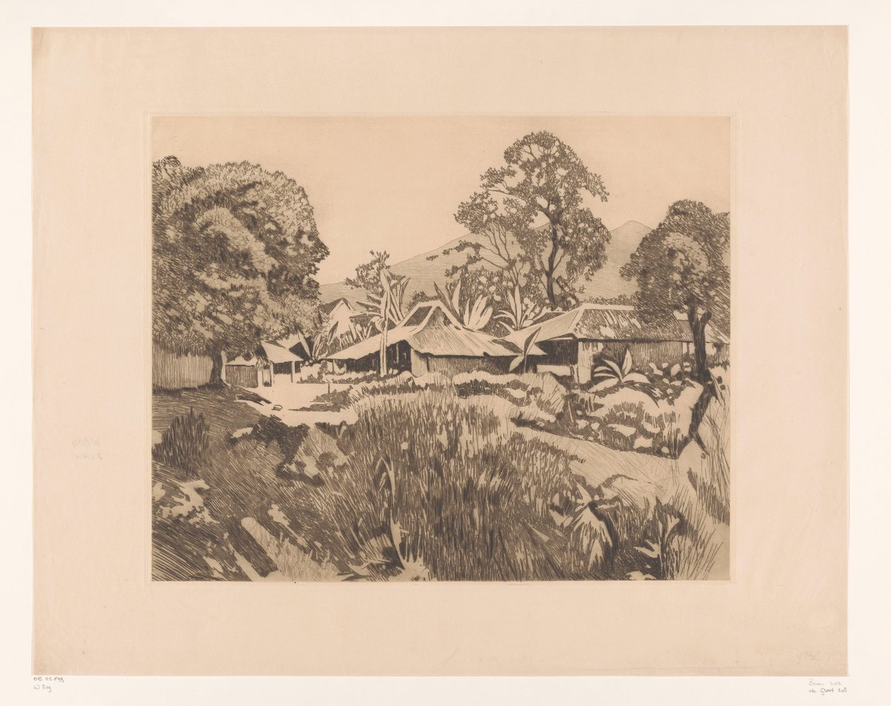 Maisons à Bogor devant les volcans Salak et Gede - Willem Arnoldus Witsen
