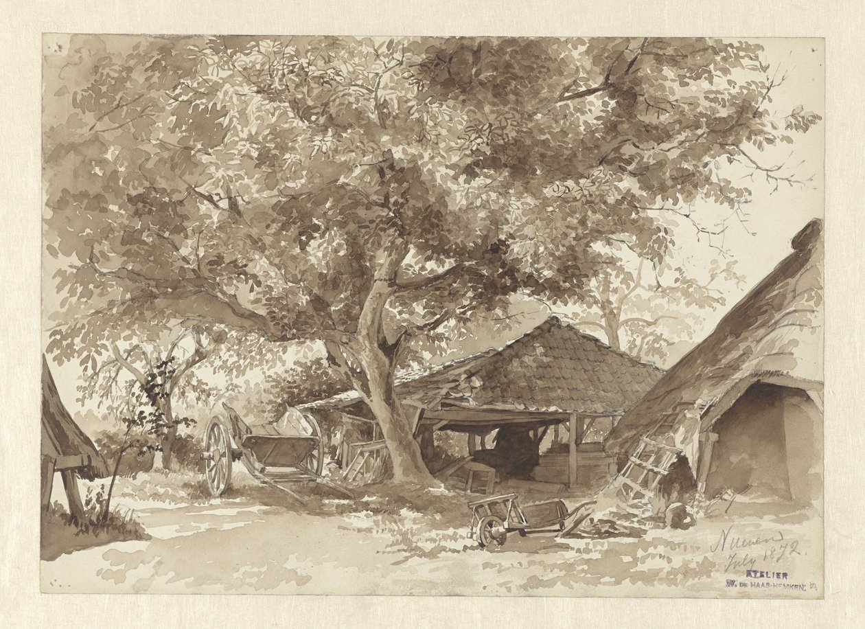 Granges sous de grands arbres - Willem de Haas Hemken