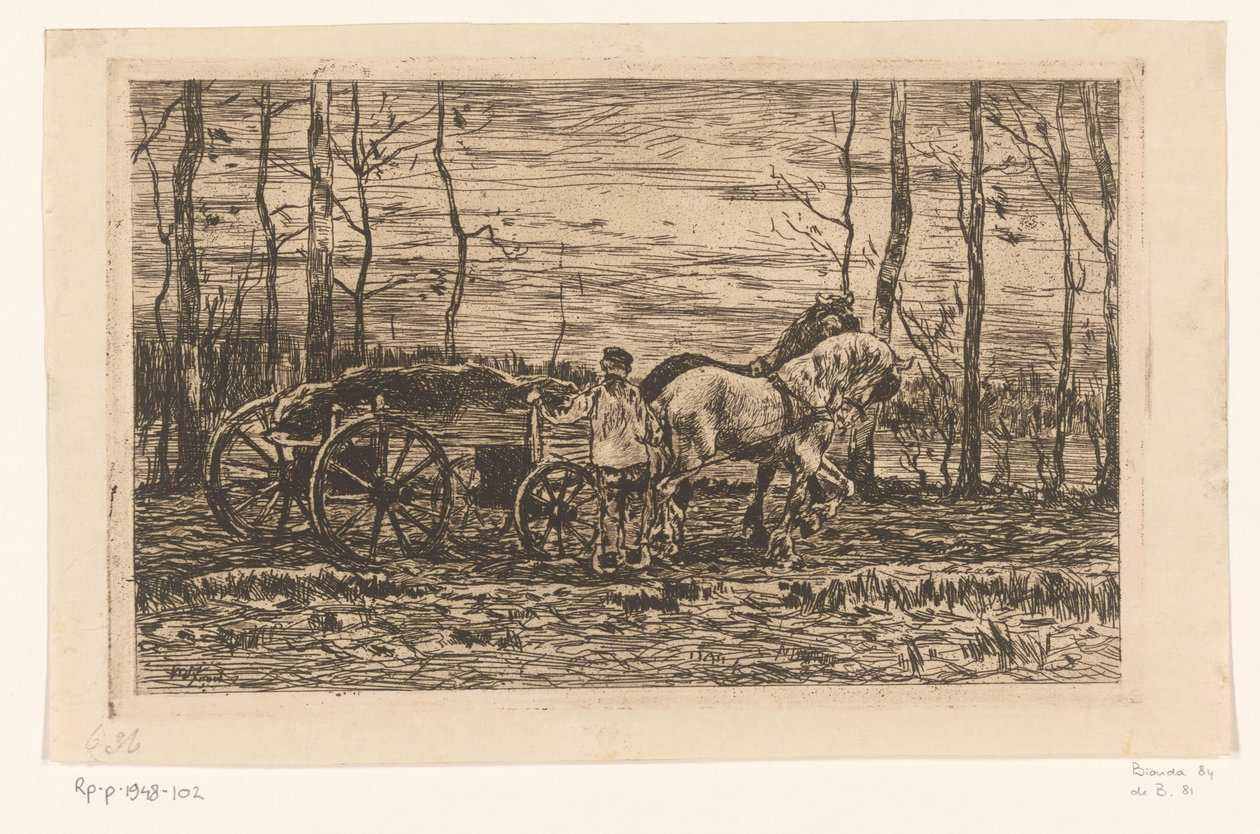 Chariot avec bois de chauffage tiré par deux chevaux - Willem de Zwart