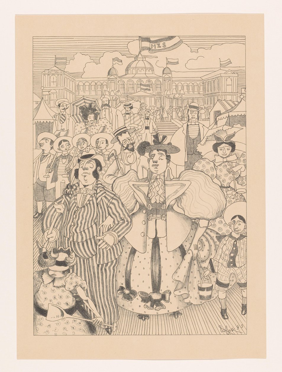 Baigneurs juifs caricaturés sur la plage de Scheveningen - Willem van Konijnenburg