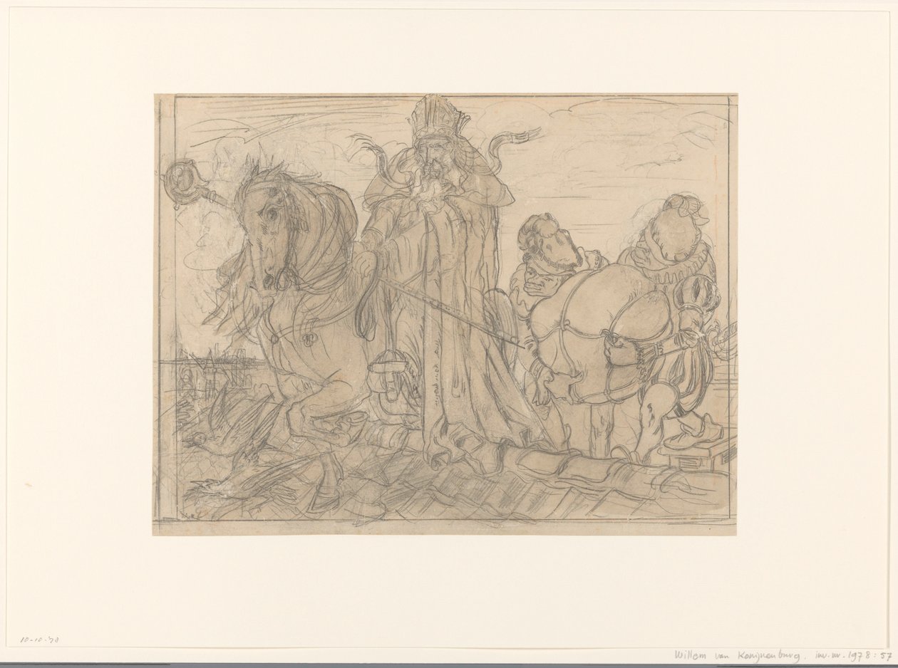 Saint-Nicolas avec deux Pères Fouettard sur un toit - Willem van Konijnenburg