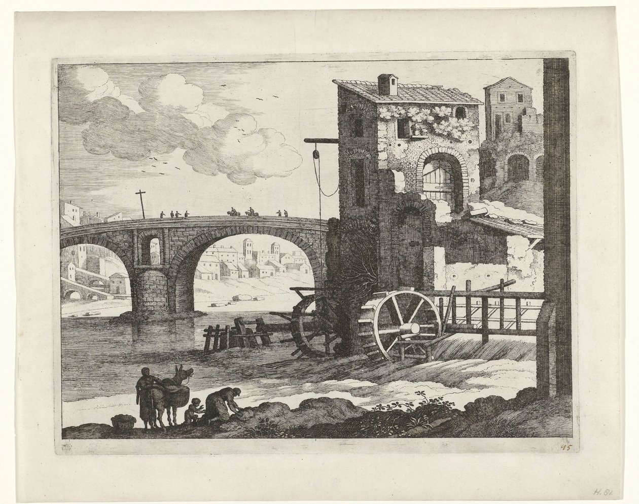 Pont et moulin à eau (Paysages italiens) - Willem van Nieulandt (II)