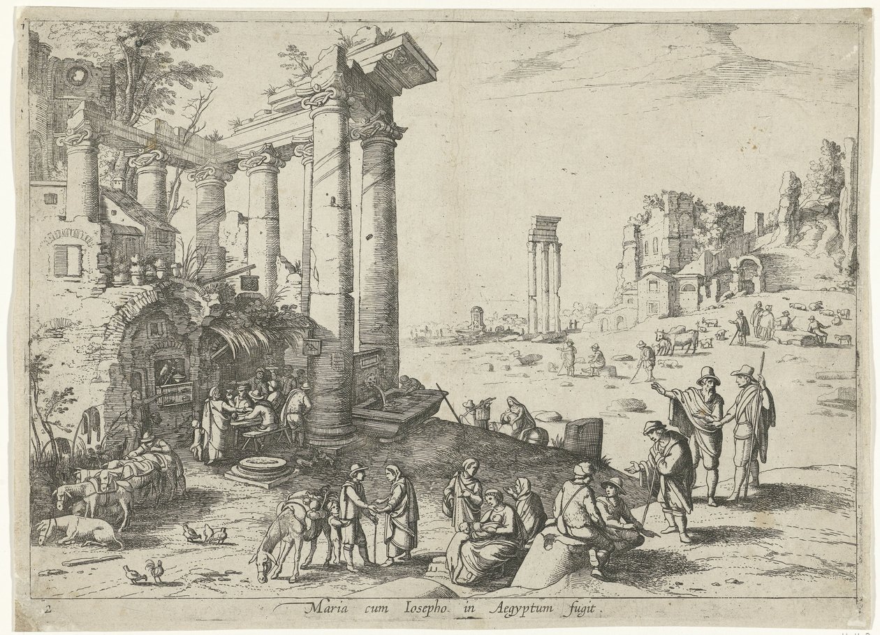 Paysage avec la fuite en Égypte (Paysages italiens avec scènes bibliques) - Willem van Nieulandt (II)