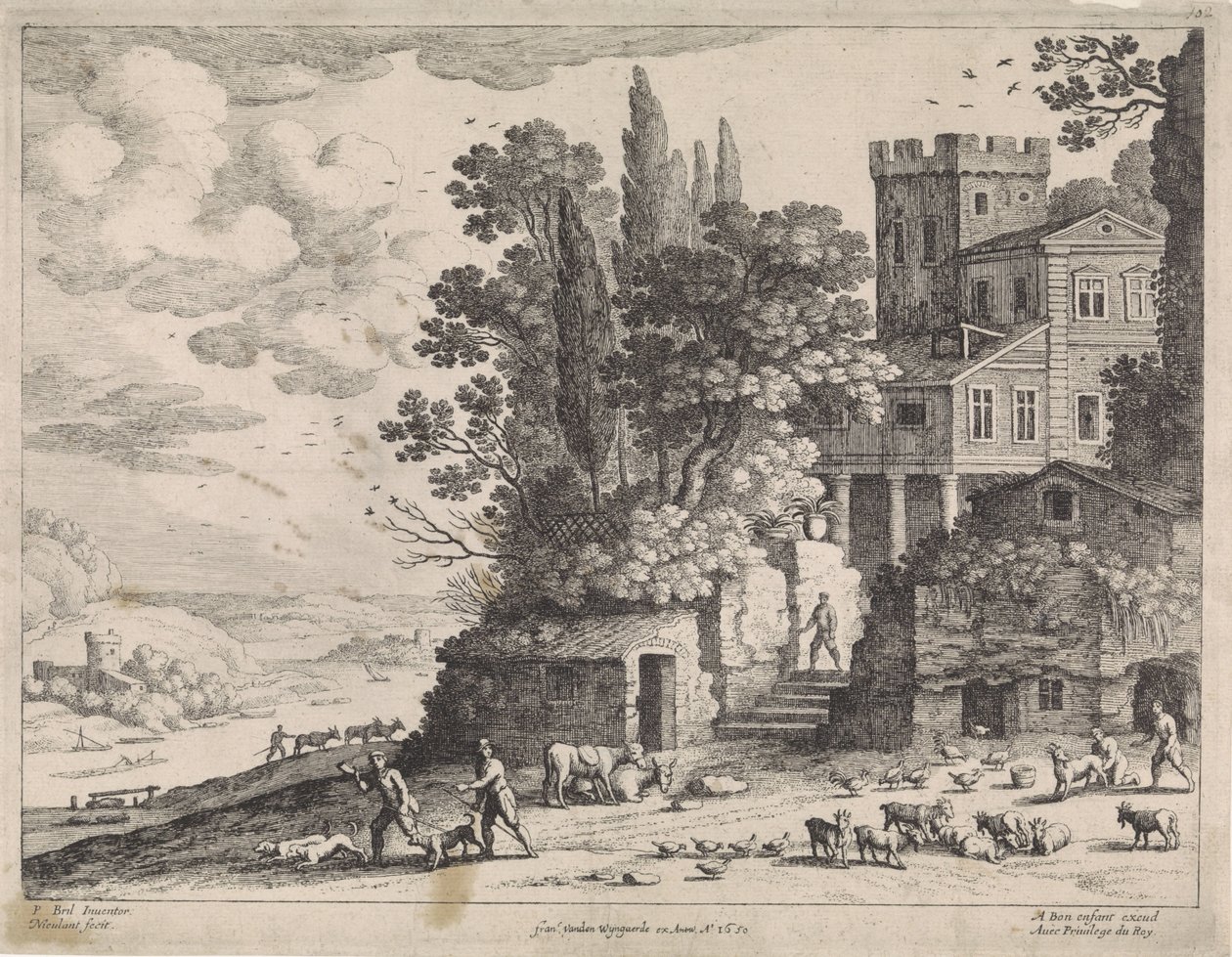 Paysage avec une maison, des figures et du bétail - Willem van Nieulandt (II)