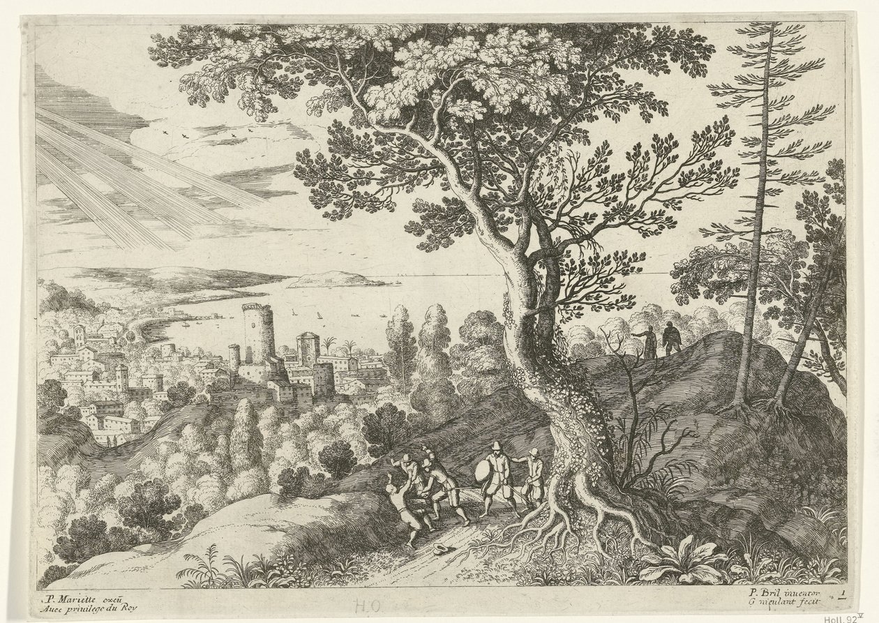 Voyageur attaqué par des voleurs (Paysages italiens, série) - Willem van Nieulandt (II)