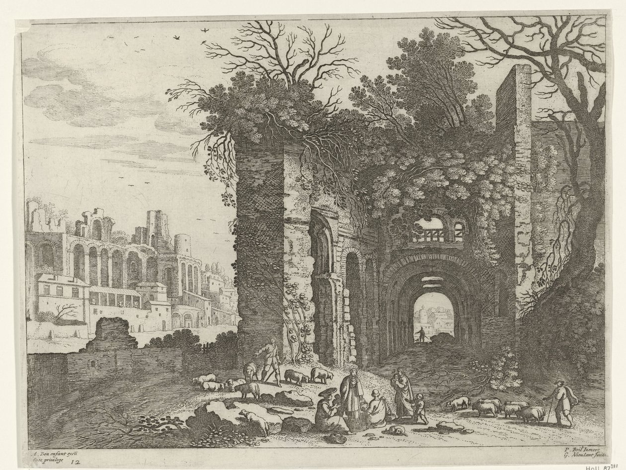 Famille reposant devant une ruine - Willem van Nieulandt (II)
