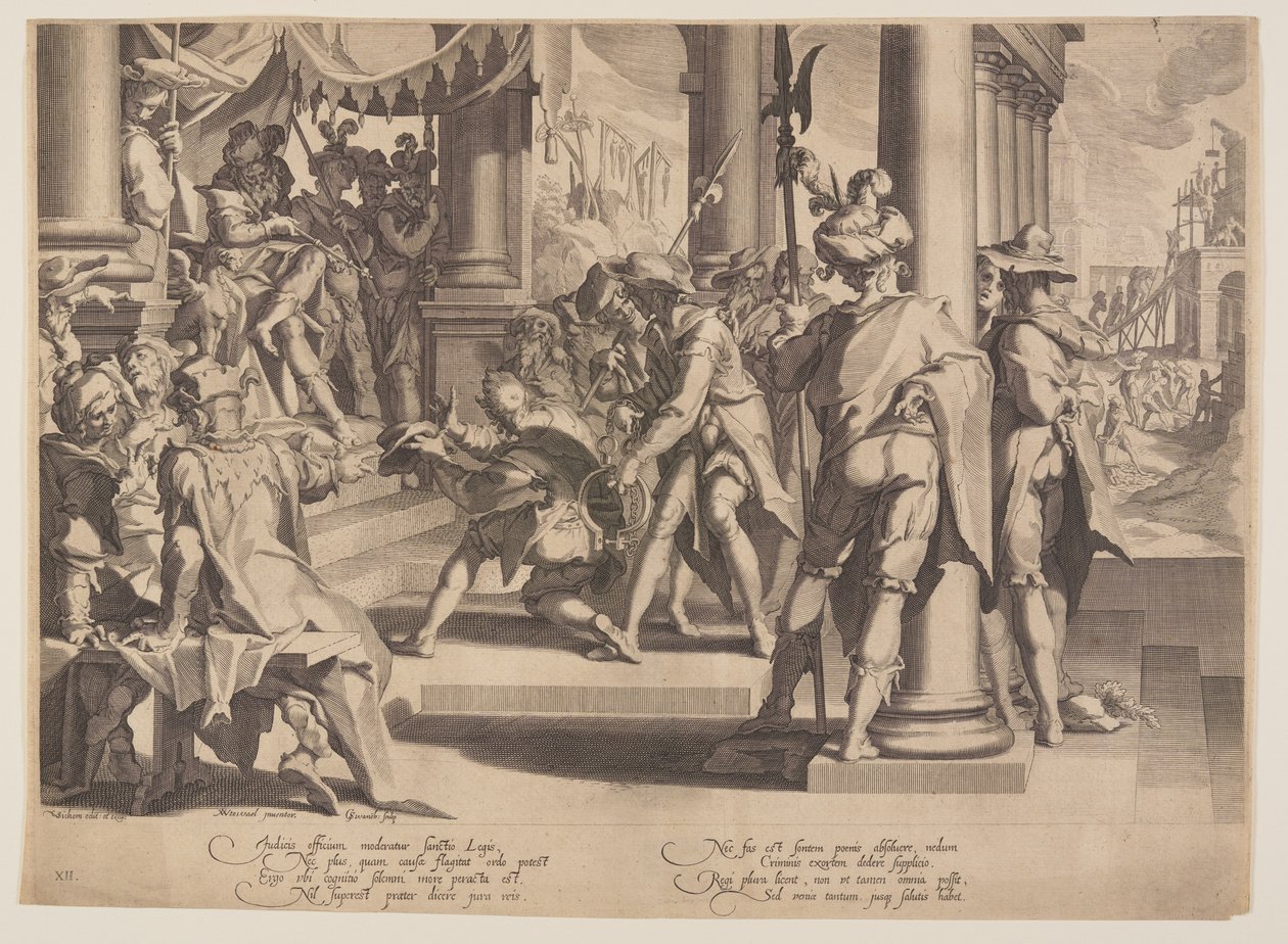 Allégorie de la justice, caractère sacré du droit, planche 12 des Trônes de justice (Thronus Iustitiae) - Willem van Swanenburgh