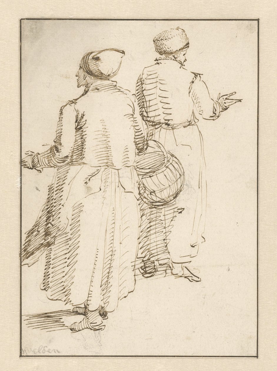 Homme et femme en vêtements paysans, vus de dos - Willem van de Velde (I)