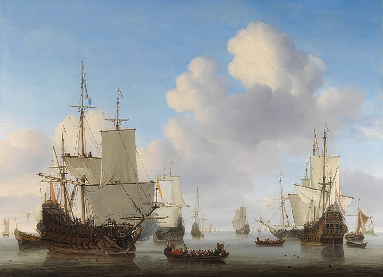 Navires néerlandais sur une mer calme. Vers 1665 - Willem van de Velde the Younger