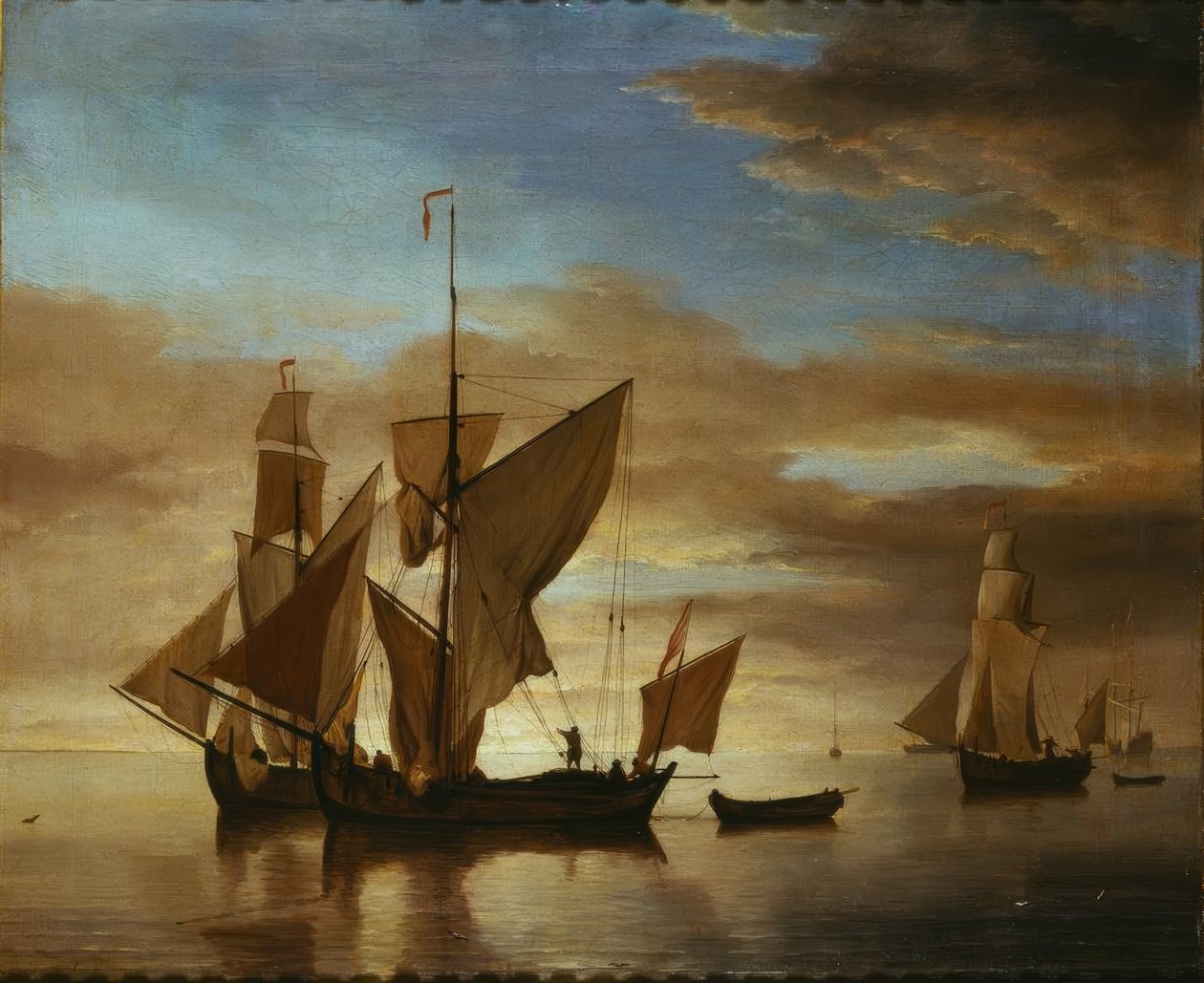 Bateaux sur une mer calme au crépuscule - Willem van de Velde the Younger