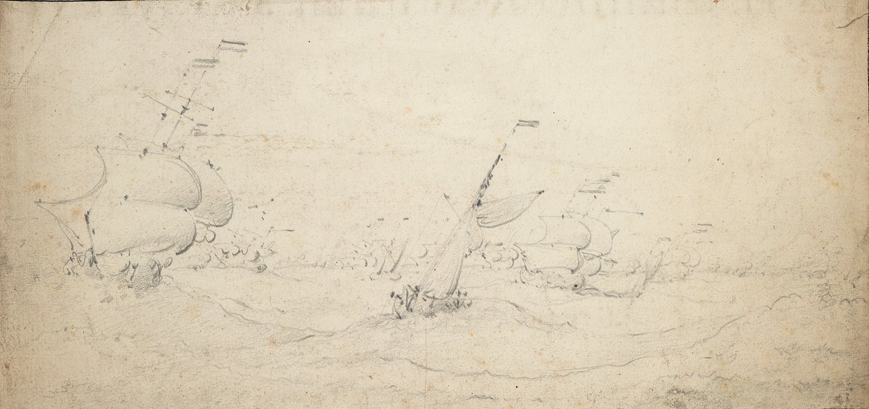 Une escadre arrière hollandaise allant au vent par une mer agitée, vers 1672 - Willem van de the Elder Velde