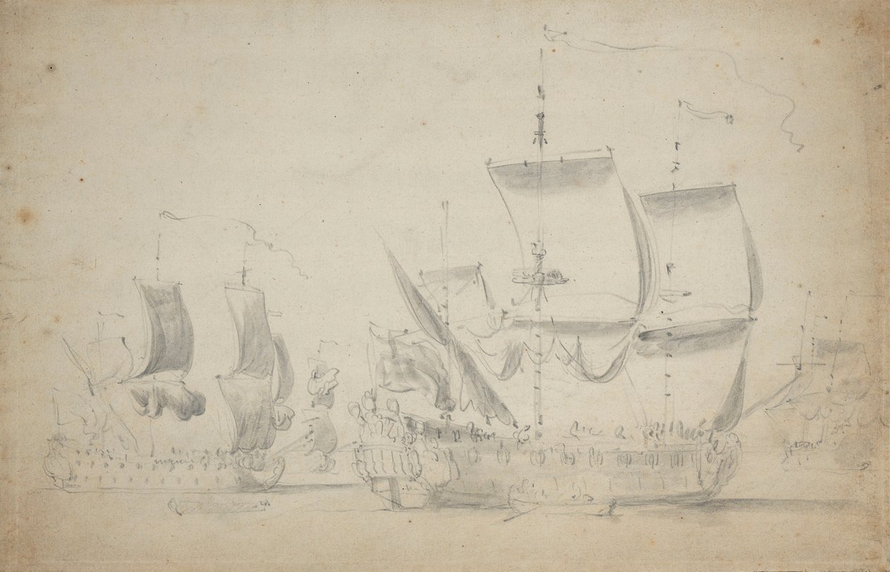 Un deux-ponts anglais sous voile facile, c.1675 - Willem van de the Elder Velde