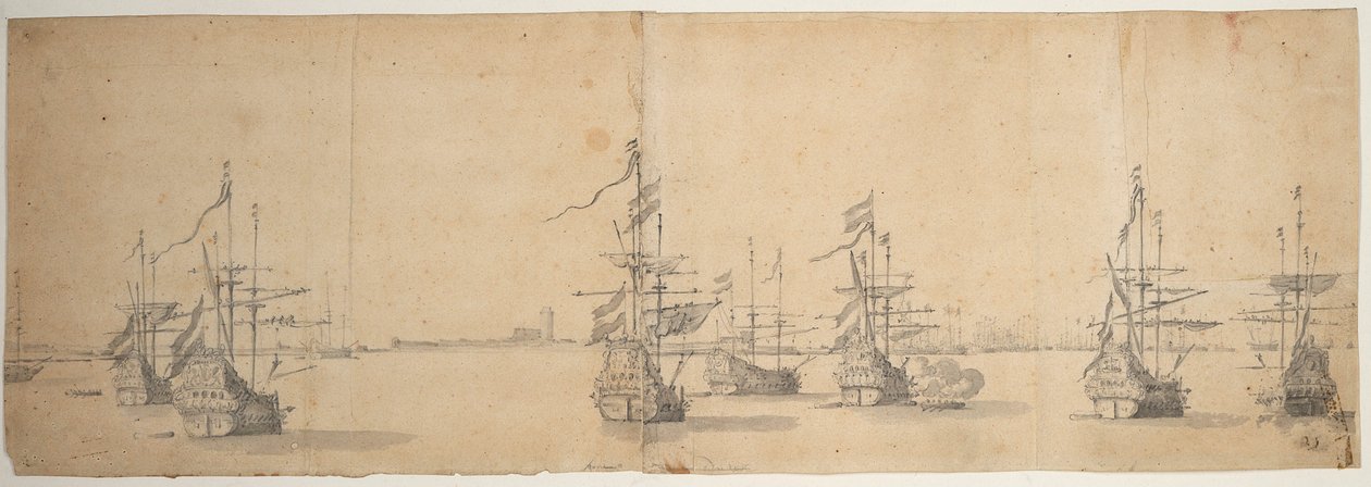 Navires hollandais au mouillage au large d