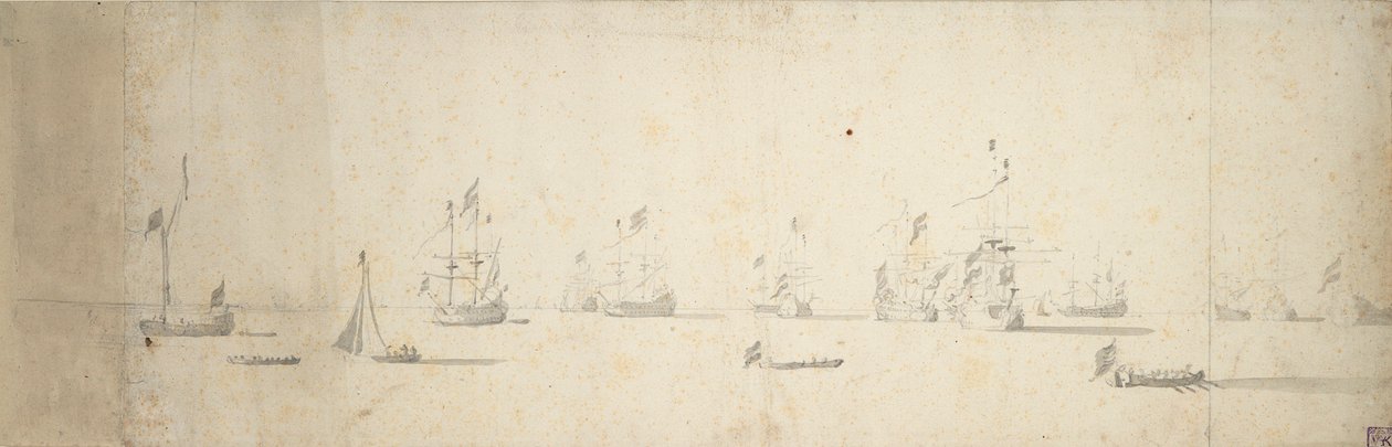 Navires hollandais au mouillage au large des côtes, vers 1664 - Willem van de the Elder Velde