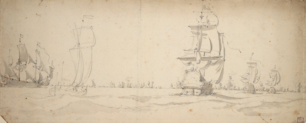 Navires hollandais descendant vers la flotte principale, mai ? 1672 - Willem van de the Elder Velde