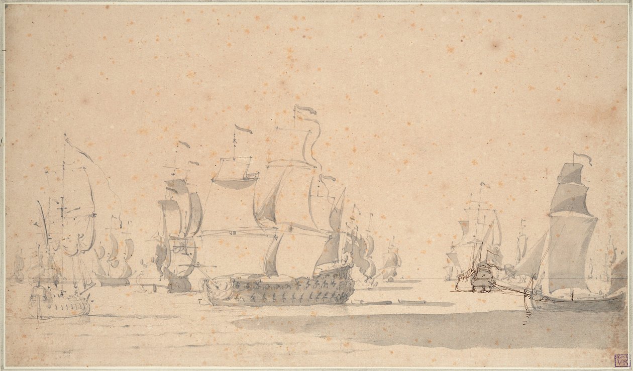 Navires anglais, un ketch et un galliot par vent léger, juin 1673?, c.1673 - Willem van de the Elder Velde