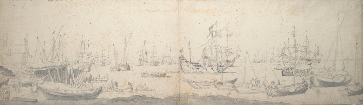 Weyschuits, un kaag et des hommes de guerre néerlandais dans le Texel - Willem van de the Elder Velde