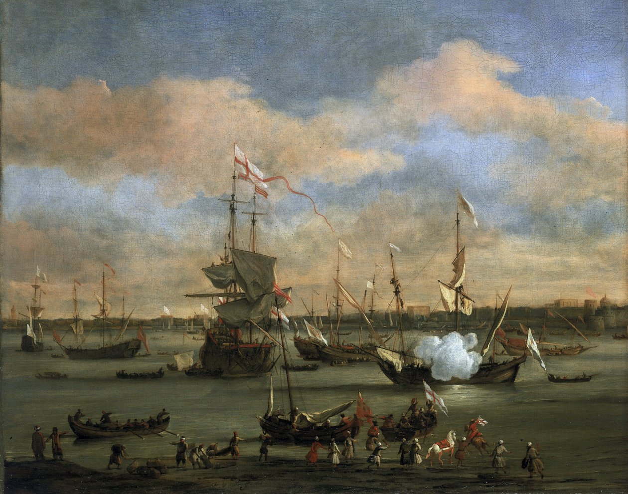 Navire marchand britannique dans un port de la mer Méditerranée - Willem van de Velde the Younger