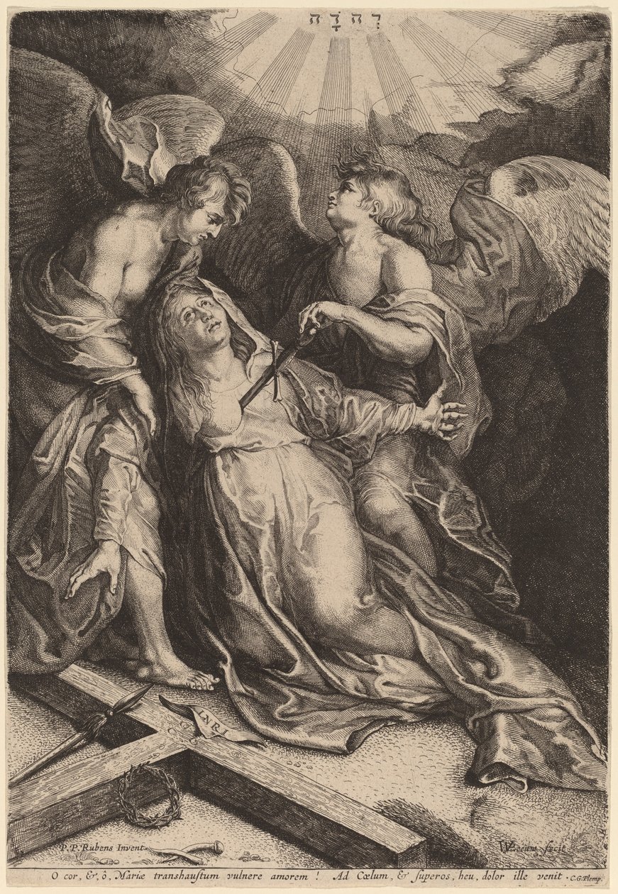 Mater Dolorosa agenouillée, soutenue par deux anges - Willem van der Leeuw after Sir Peter Paul Rubens