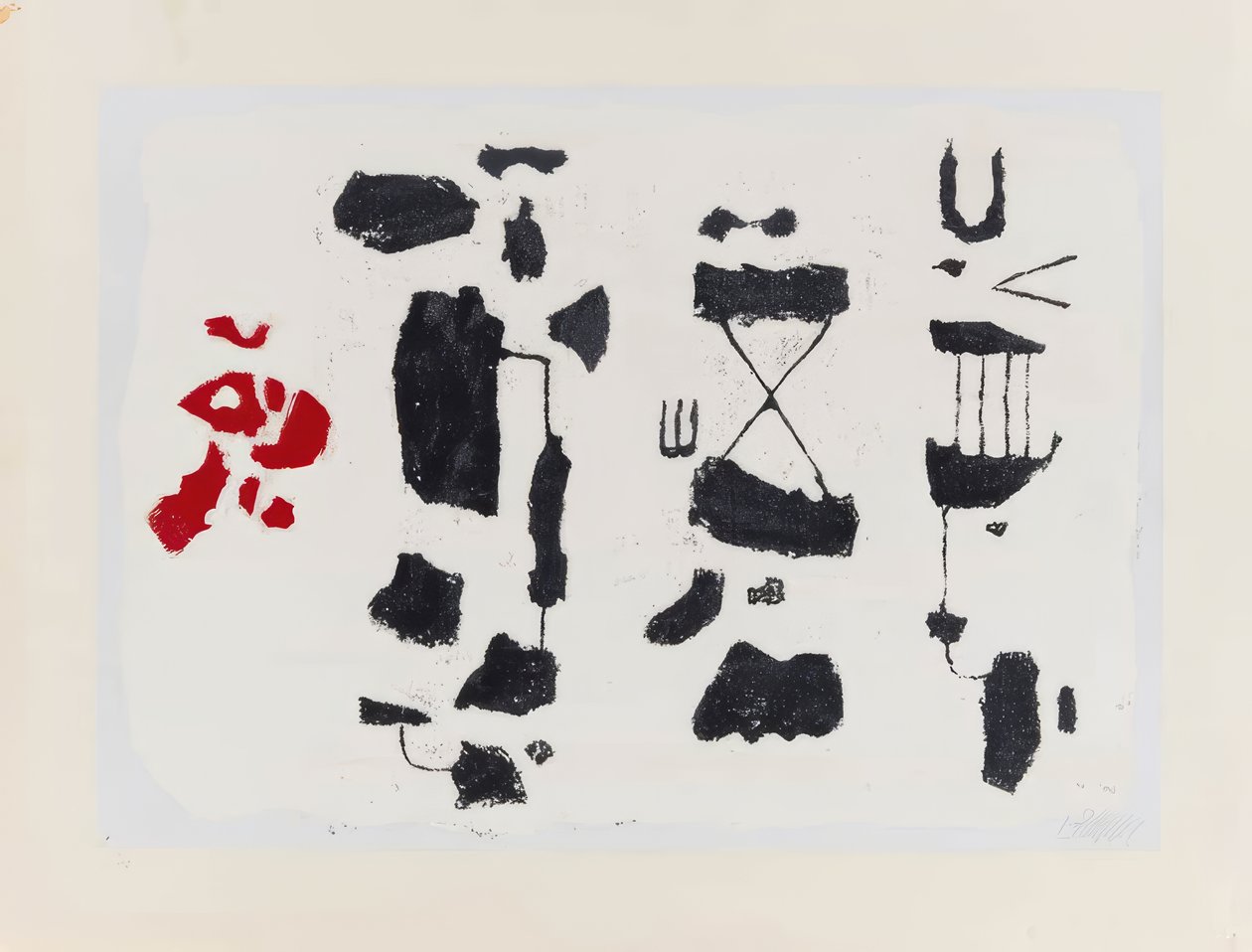 Signes noirs - Figures noires avec forme rouge - Willi Baumeister