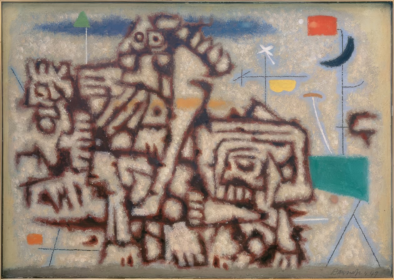 Deux âges du monde (variante sur fond bleu) - Willi Baumeister