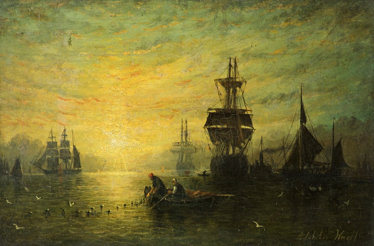 Coucher de soleil avec bateaux, 1875 - William Adolphus Knell