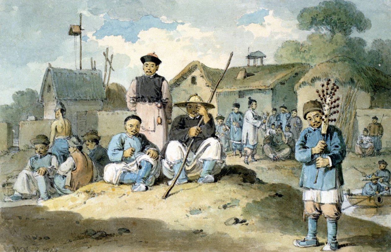 Un groupe de Chinois sur la rive d